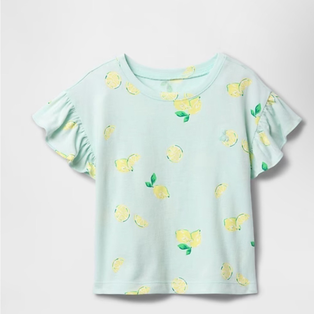 GAP Mint Lemon Print Ruffle Sleeve Tee